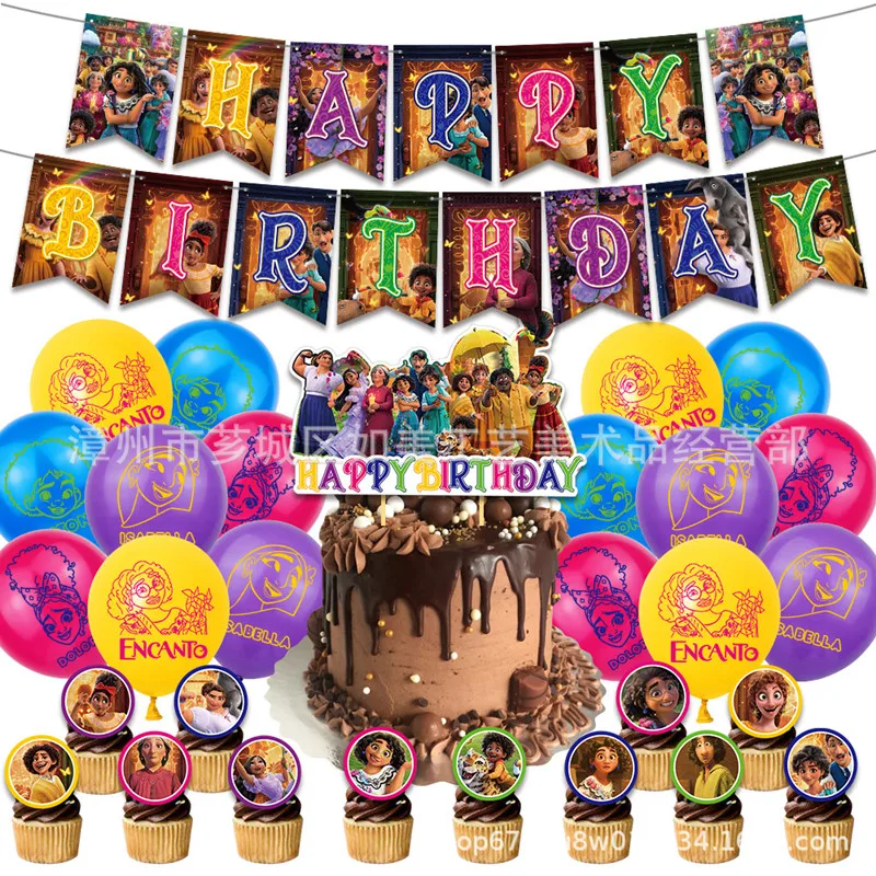 

Disney New Movie Encanto Mirabel Theme Birthday Party Decoration Madrigals Family Cake card banner balloon set for children