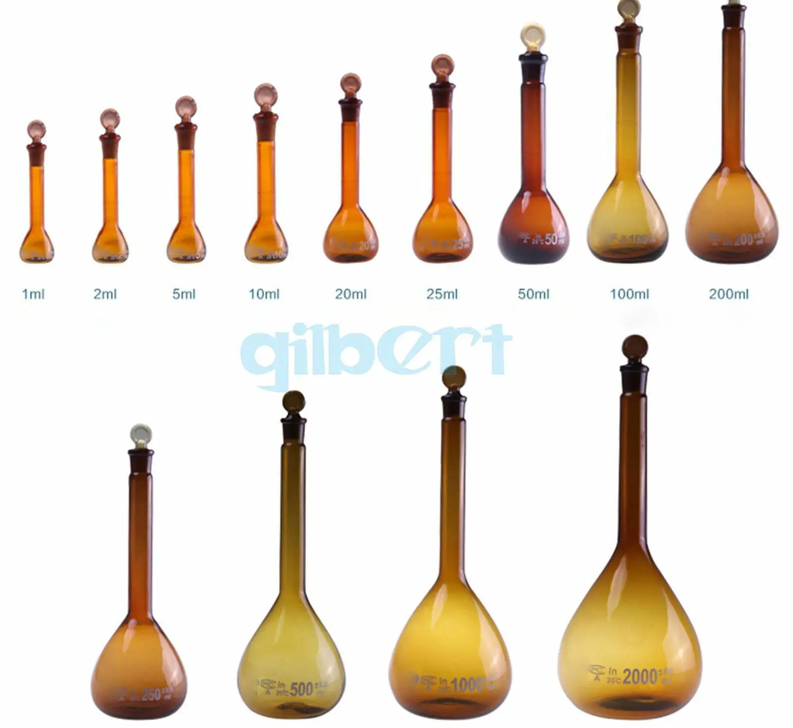 

1/2/5/10/25/50/100/200/500/1000ml Class A Borosilicate Glass Lab Brown Volumetric Flask With Stopper