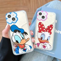 disney donald duck luxury cartoon mirror phone cases for iphone 13 12 11 pro max xr xs max x couple anti drop soft cover gifts