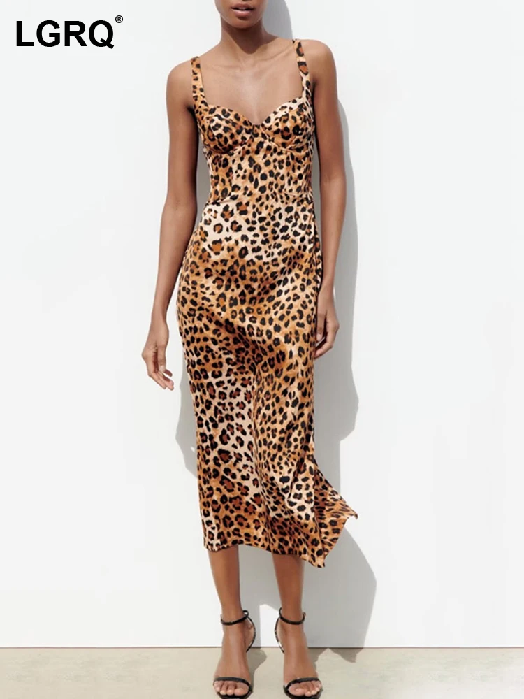 

Женское платье-комбинация с леопардовым принтом, открытой спиной и леопардовым принтом