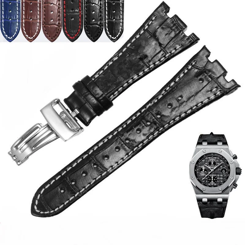 

28mm Genuine Leather Breathable Strap for AP ROYAL OAK OFFSHORE 26470 26133 Series Black Brown Cow Leather Watchband Accessories