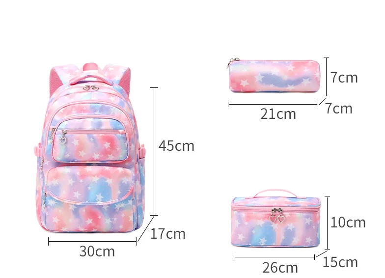 2023 3PCS Gradient-Star Print School Bag Backpack and Lunch Bag Set for Teens Girls Boys Bansusu Bookbag Travel Rucksack