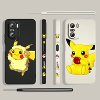 cute pikachu anime for xiaomi redmi k50 gaming 10x 9 9a 9t 9at 8 8a 7 6a 5a 4x pro 4g 5g liquid left rope silicone phone case