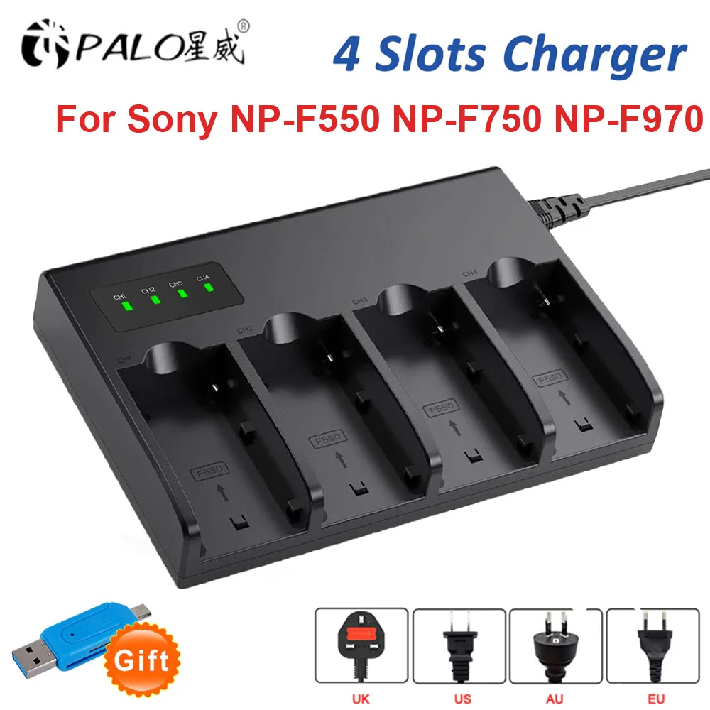 

4-Channel Camera Battery Charger for Sony NP-F550 NP-F570 NP-F770 NP-F750 NP-F960 NP-F970 NP-F980 NP-FM50 NP-F950 Battery