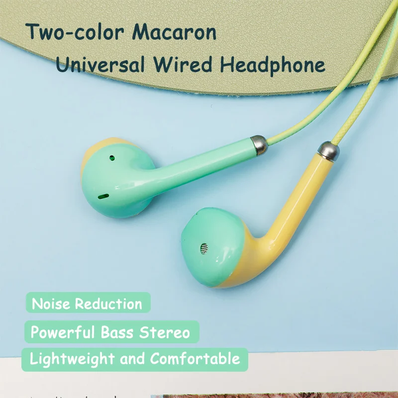 

Two-color Macaron Wired Headphones 3.5mm In-Ear Noise Reduction sports Universal Headphone With Microphone For PC Mobile Phone