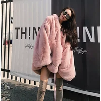 new winter women faux fur thick warm long hoodies female fashion style hooded pink sweatshirt