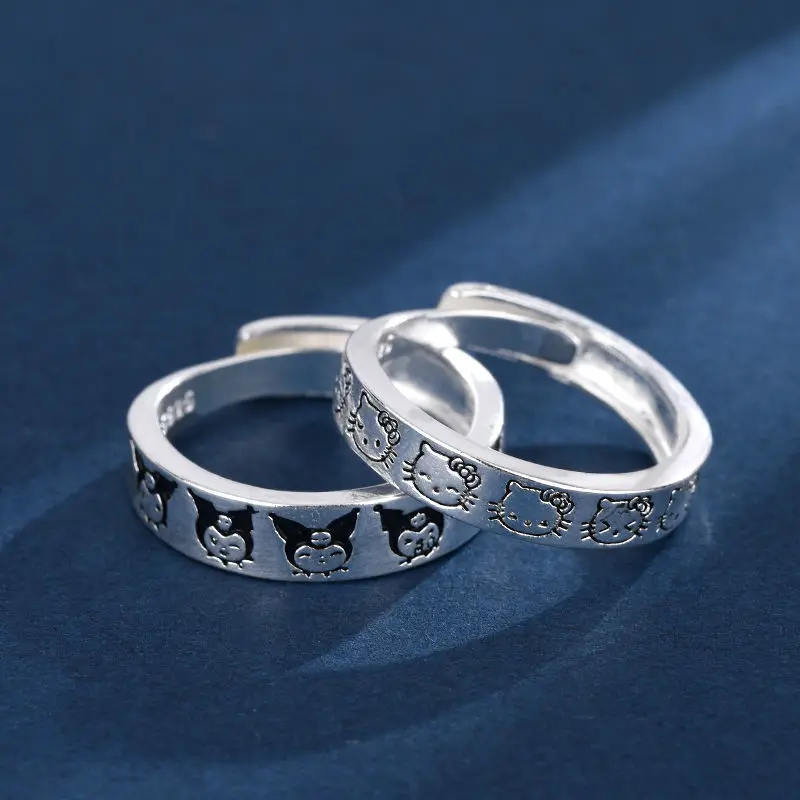 Hello Kitty S925 Sterling Silver Adjustable Couple Rings for Men and Women Cute High Sense Openings To Send Lover Gift