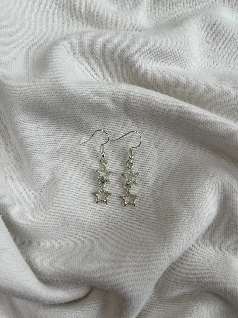 

silver plated mini star earrings | star girl earrings | dangle star earrings | double star earrings | star earrings