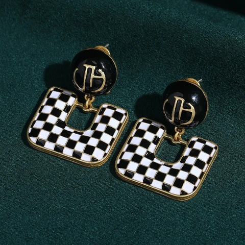 Большие серьги-капли STALAIT чер.-белый эмаль, золото