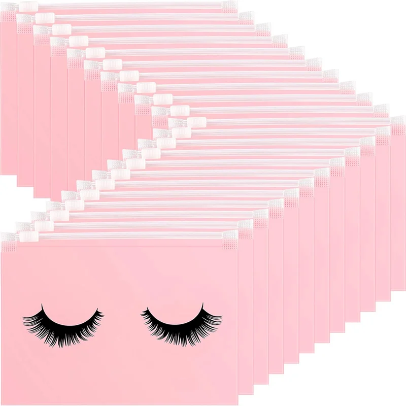 

100 Pieces Eyelash Aftercare Bags Eyelash Makeup Bags Empty Lash Cosmetic Pouch Travel Make Up Cases Toiletry Bag Pink