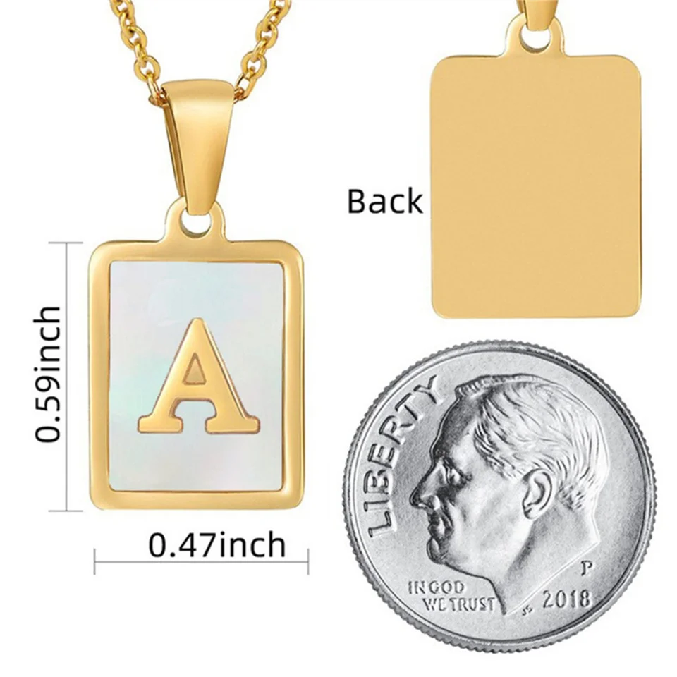 5pcs/lot Square Shell Letters Necklace for Women Men Personalized Square A-Z Initials Pendants Necklace Jewelry Gift for family