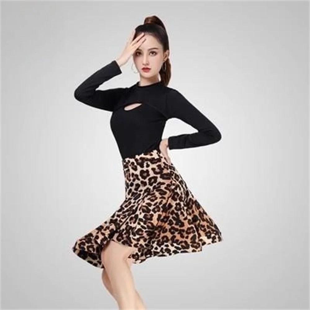 

Женская леопардовая юбка для латиноамериканских танцев, женское платье для современных танцев, профессиональная одежда для выступлений ча-ча для взрослых