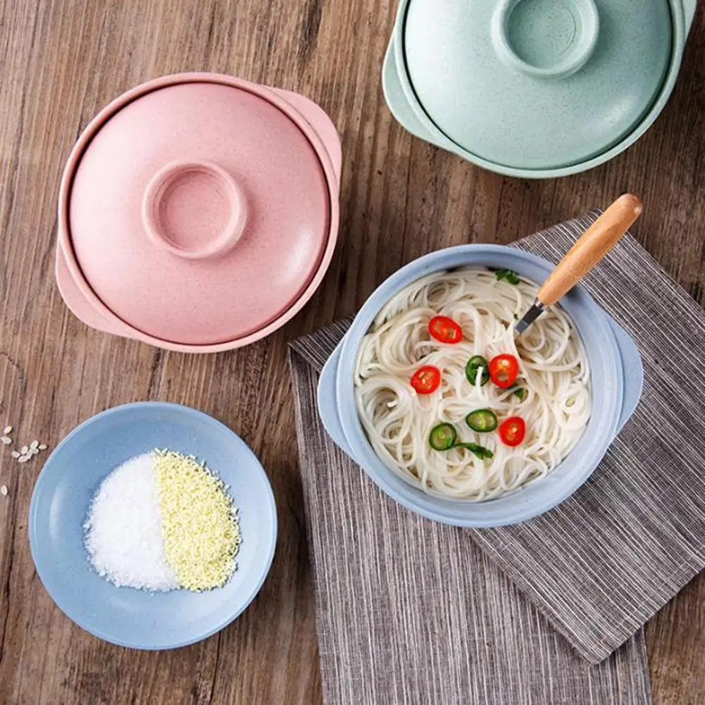 

Wheat Straw Household Bowl Anti-scalding Anti-overflow Bowl With Lid Tableware For Food Soup Salad Noodles