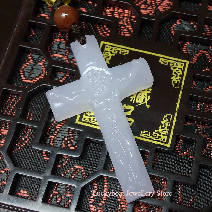 

Natural White Jade Cross Good Friday Jade Pendant Necklace Gift