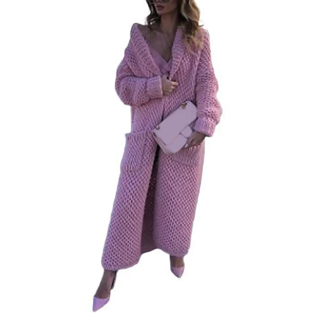 

Зимний вязаный кардиган с длинным рукавом с лацканами, женские пальто, повседневный плотный длинный вязаный кардиган, теплый свитер, куртки...