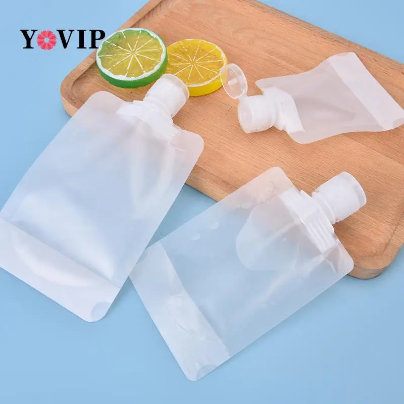 

10X Transparent Flip Cap Packaging Bag Plastic Stand Up Spout Pouch Portable Travel Fluid Makeup Packe Bag 30ml 50ml 90ml 100ml