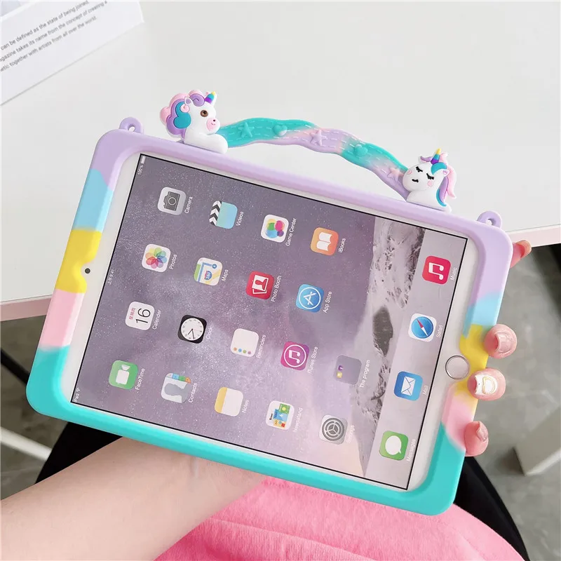 

For Apple IPad 10.2 Pro 10.5 10.9 11 Mini6 123 Air4 5 9.7 2th 3th 4 6th Cartoon Unicorn Tablet Silicon Stand Decompression Case