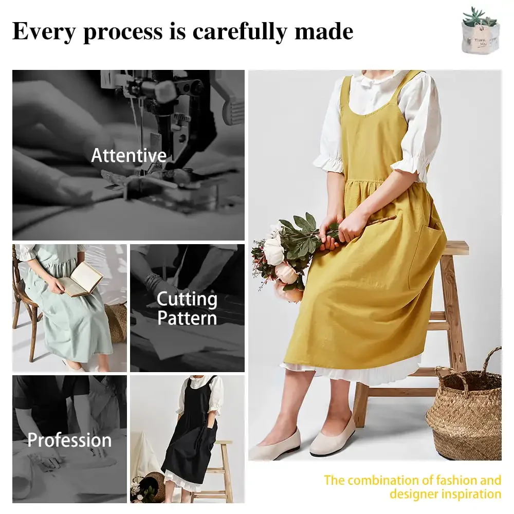 Хлопковые льняные фартуки для женщин с карманами перекрестной спинкой платье
