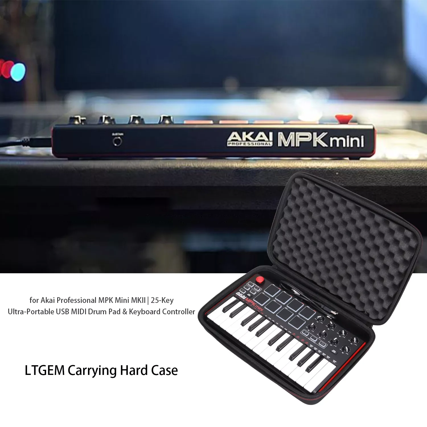 

LTGEM Hard Carrying Case for Akai Professional MPK Mini MKII & MPK Mini Play | 25-Key USB MIDI Drum Pad & Keyboard Contr