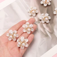 5pcs diy craft sparkling flower shaped hat accessories rhinestone buttons pearl button pearl hairpins headwear clip