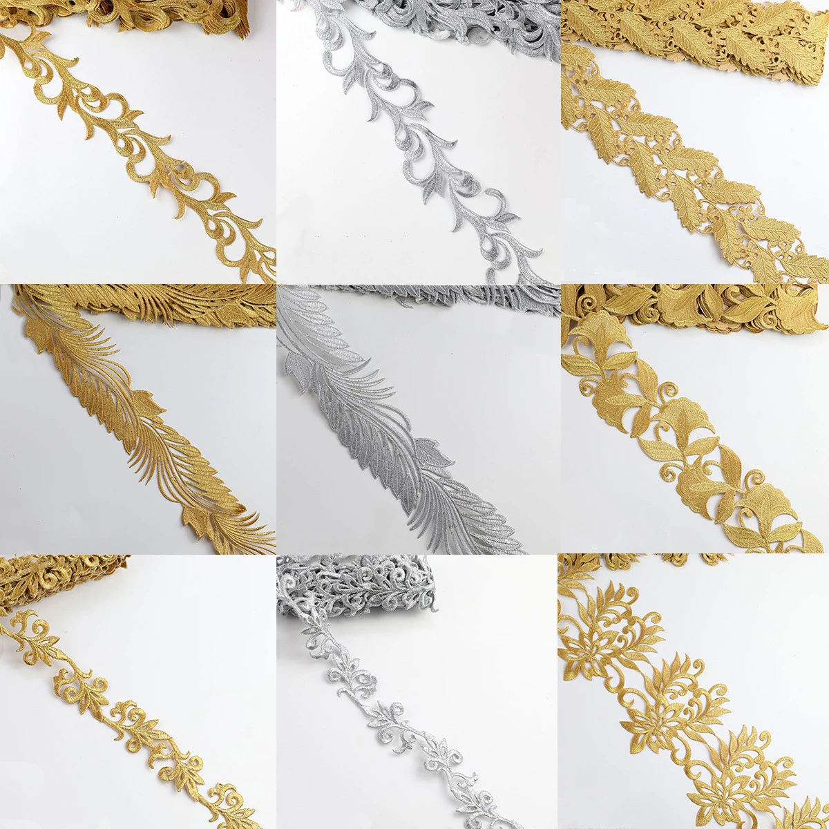 

Vintage Gold Silver Ribbon Embroidered Lace Applique DIY Cosplay Decor