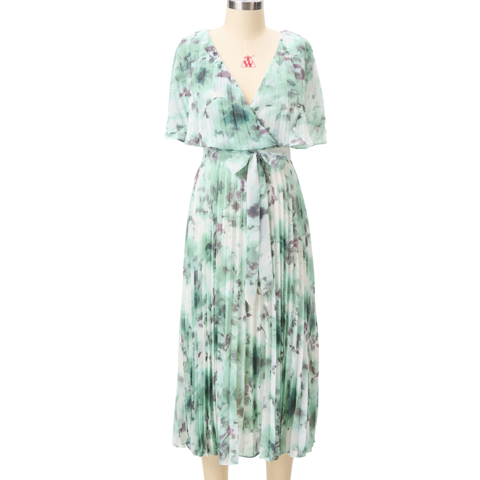 Женское шифоновое платье с V-образным вырезом длинным рукавом