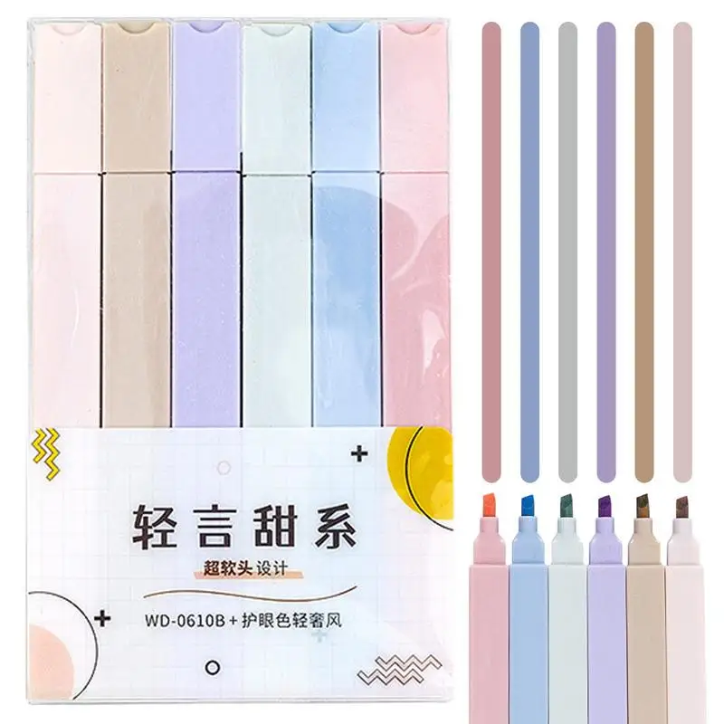 

Highlighter Pen Set 6 PCS Pastel Markers With Soft Chisel Tip No Bleed Multicolor Aesthetic Pen Cute Stationary For Office