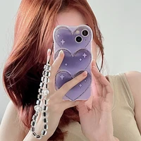 3d purple love heart bracelet phone case for iphone 13 11 12 pro max cute shockproof soft back cover