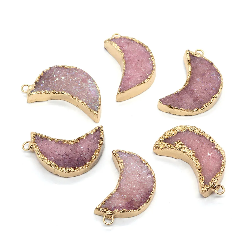 

Natural Stone Moon Shape Pink Crystal Pendant 14-35mm Charm Fashion Cute Sweet Making DIY Necklace Earrings Jewelry Accessories