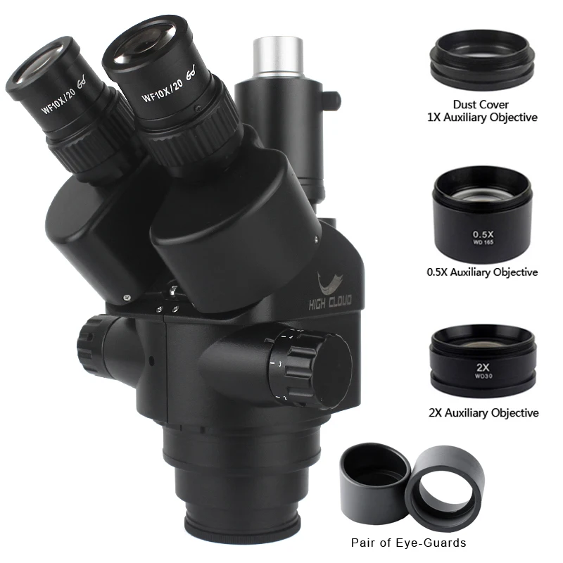 

7X-45X 3.5X-90X Simul-Focal Trinocular Microscope Zoom Stereo Microscope Head 0.5x 2.0x Auxiliary Objective Lens C-mount Camera