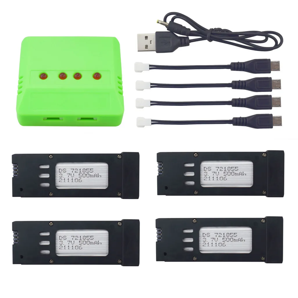 

4PCS 3.7V 500mAh Lithium Battery With 4-in-1 Balanced Charger For E58 JY019 GD88 L800 S168 Aerial Photography RC Drone
