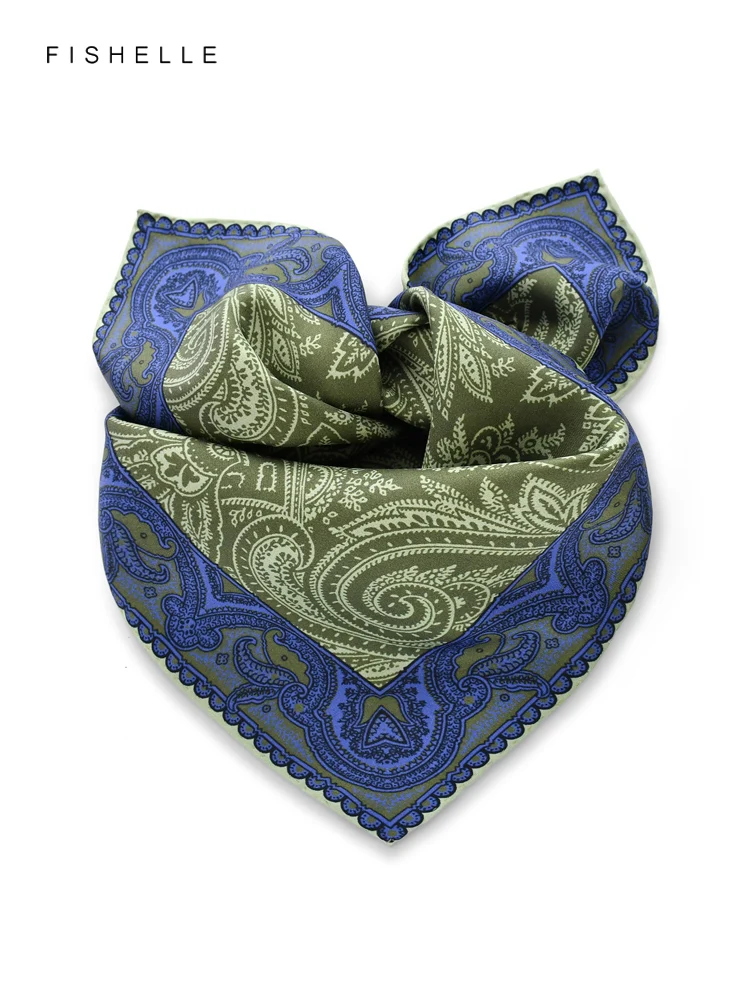 Маленький квадратный ретро-шарф из натурального шелка с зеленым принтом мужской