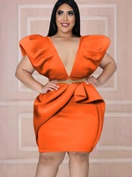 plus size sexy deep v neck dresses women high waist bodycon ruffles robes knee length night club party event outfits summer 4xl