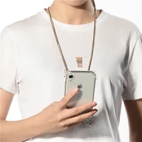 transparent strap cord metal chain tape necklace phone case for iphone 13 12 mini 7 8 6s 6 plus 11 pro x xr xs max se soft cover