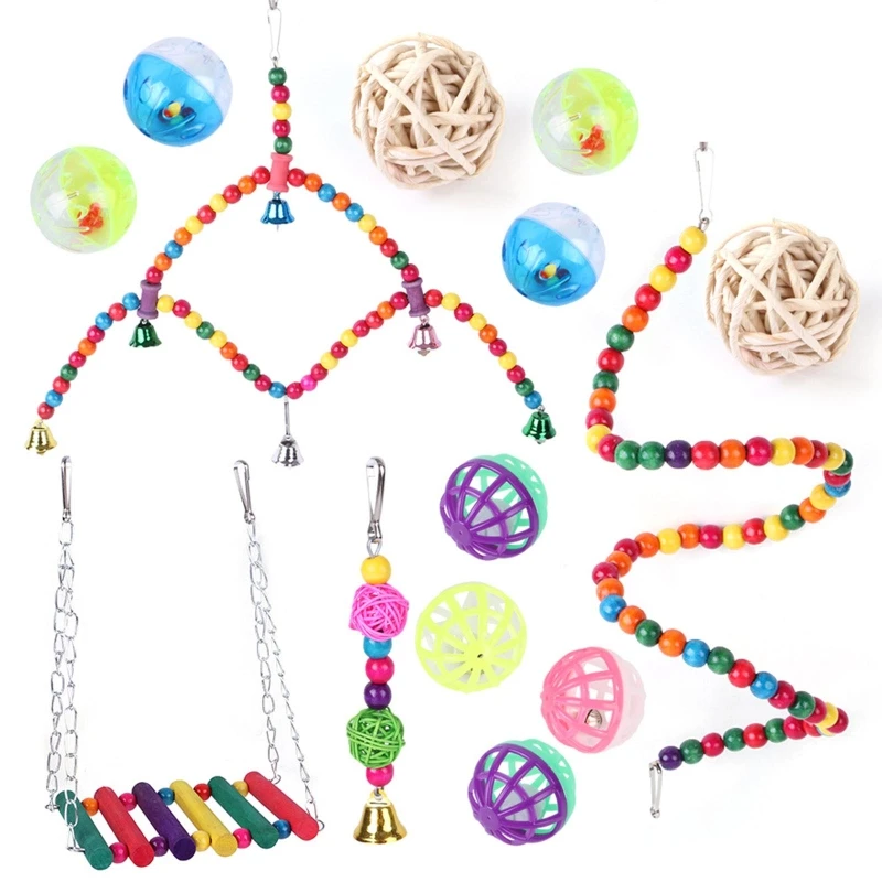 

14 Pack Bird Toys for Parakeets Swing Ladder Perch Stand Parrot Chew Toys