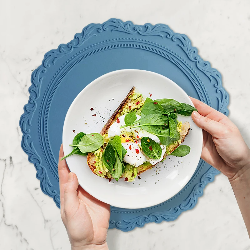 Силиконовая подложка круглая посуда с цветами коврик для завтрака 34 см