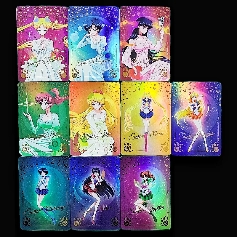 

10pcs/set Sailor Moon Crystal Season Animation Characters Tsukino Usagi Long Skirt Gilded Flash Card Anime Collection Cards Toy