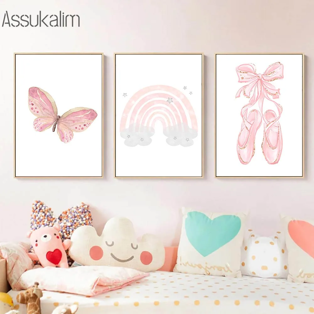 Бабочка холст печать балет девочка плакат солнце Радуга настенная живопись