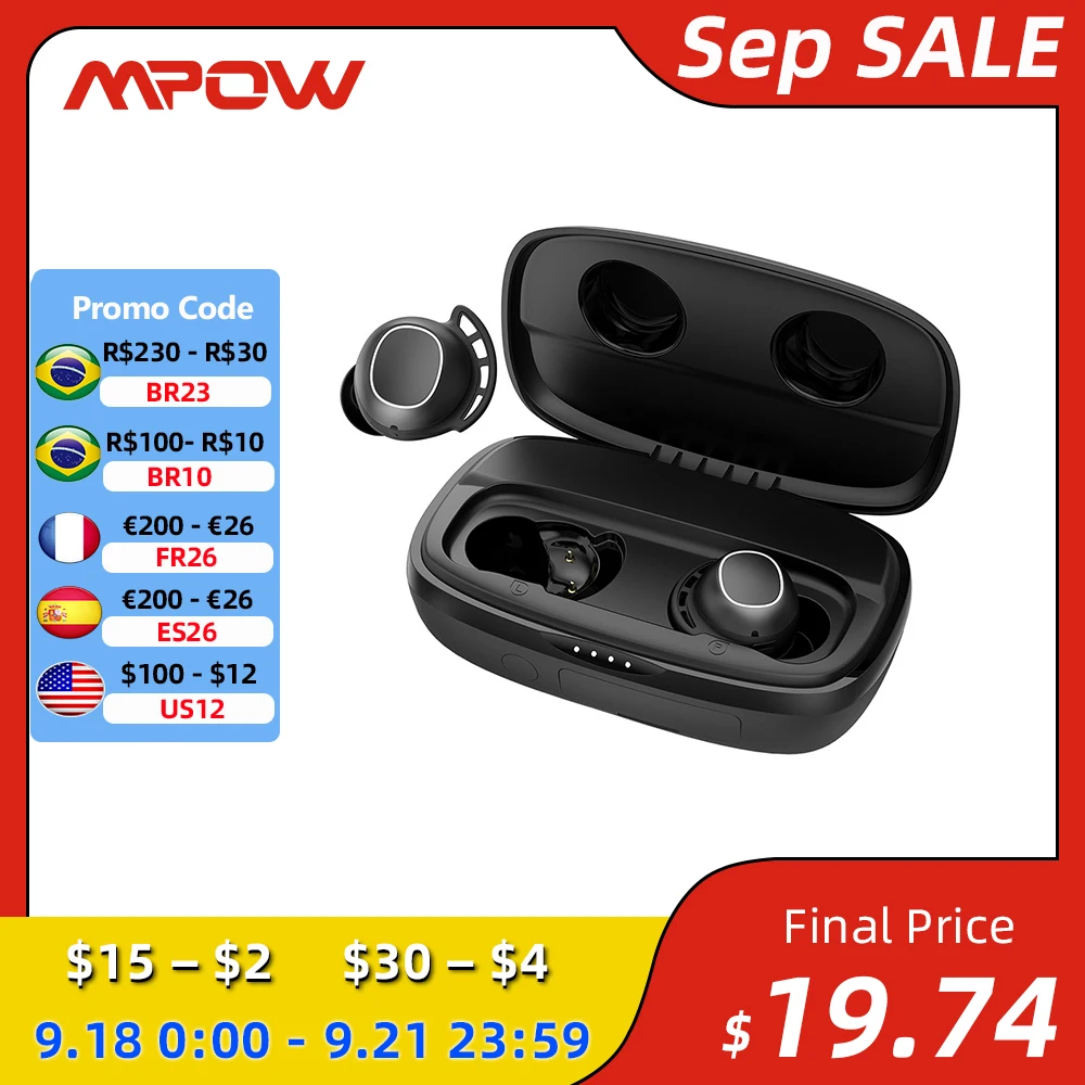 Беспроводные наушники Mpow M30 Plus, Bluetooth 5,0, защита от пота
