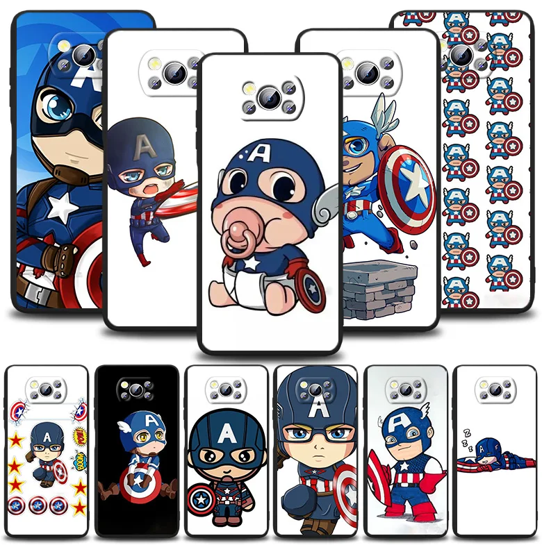 

Anime captain america marvel For Xiaomi POCO F1 F2 F3 X2 X3 GT M2 M3 M4 Pro NFC C3 Civi Mi Play Black Soft Silicone Phone Case