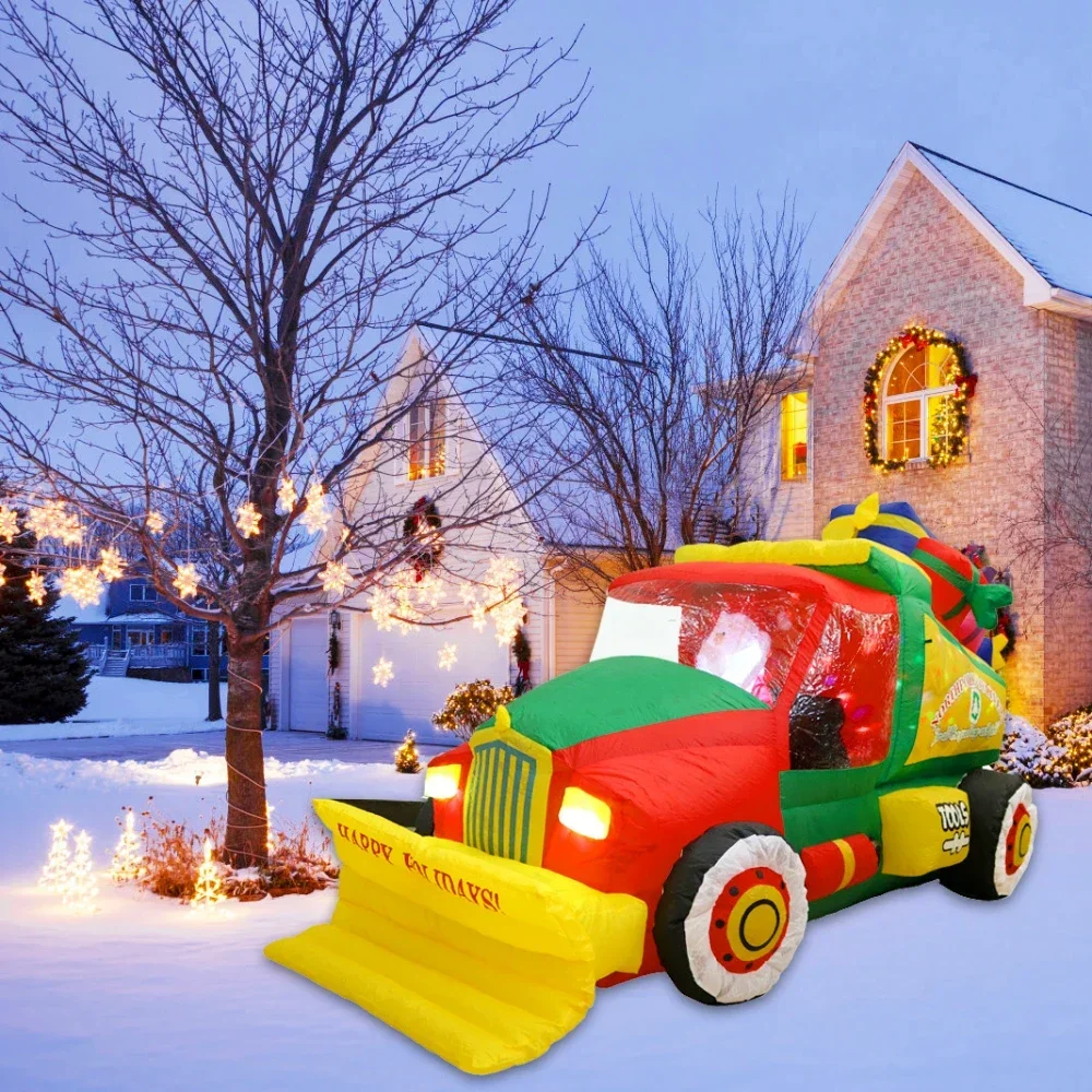 

Рождественский надувной Санта-Клаус на вилочном погрузчике, наружное украшение, красочное освещение для рождества, праздника, искусственное украшение для сада