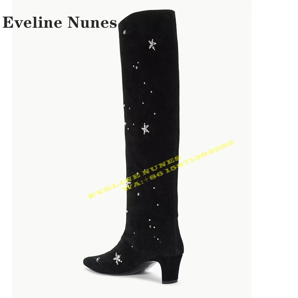 Рыцарские сапоги со снежинками и стразами квадратный носок рыцарские на