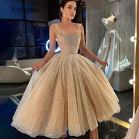shinny gold prom dresses square neck sequins short ball gown for ladies special occasion gowns night outfits robe de soiree