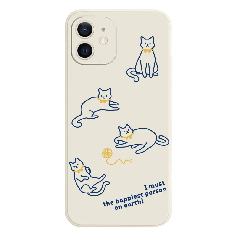 

Cute Blue Cat Phone Case For iPhone 13 Pro MAX 12 11Pro Max XS Max XR X 6 6s 7 8 Plus TPU Bumper Cartoon Animal Phone Cover