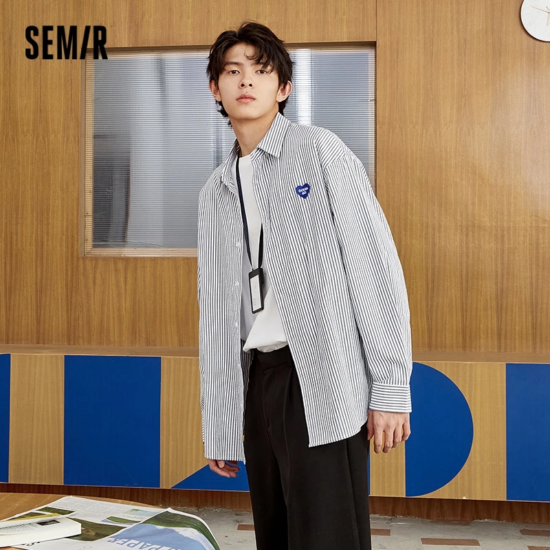 

Рубашка Semir мужская с длинным рукавом, Классическая Повседневная сорочка из хлопка с лацканами, свободная сорочка с длинными рукавами, Ранн...