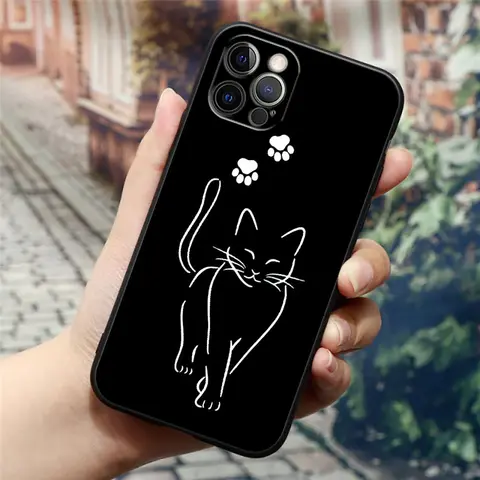 Чехол для телефона Black Cats Cute Cat Hello для Apple iPhone 16, 15, 14, 13, 12, 11 Pro Max XR XS Max 7, 8 Plus SE2, силиконовые чехлы на заднюю панель
