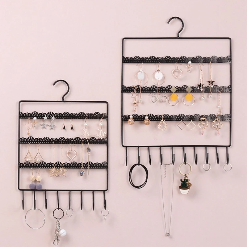 

Jewelry Organizer Stand Holes and Hooks Wall Earring Organizer Jewelry Hanging Holder Necklace Earring Display Rack