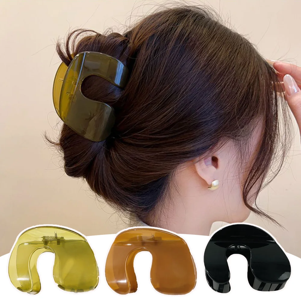 

U-Shape Acrylic Hair Claw Solid Color Geometric Hair Clip Crab Hairpin Ponytail Shark Clip Headdress Women Hair Accessories