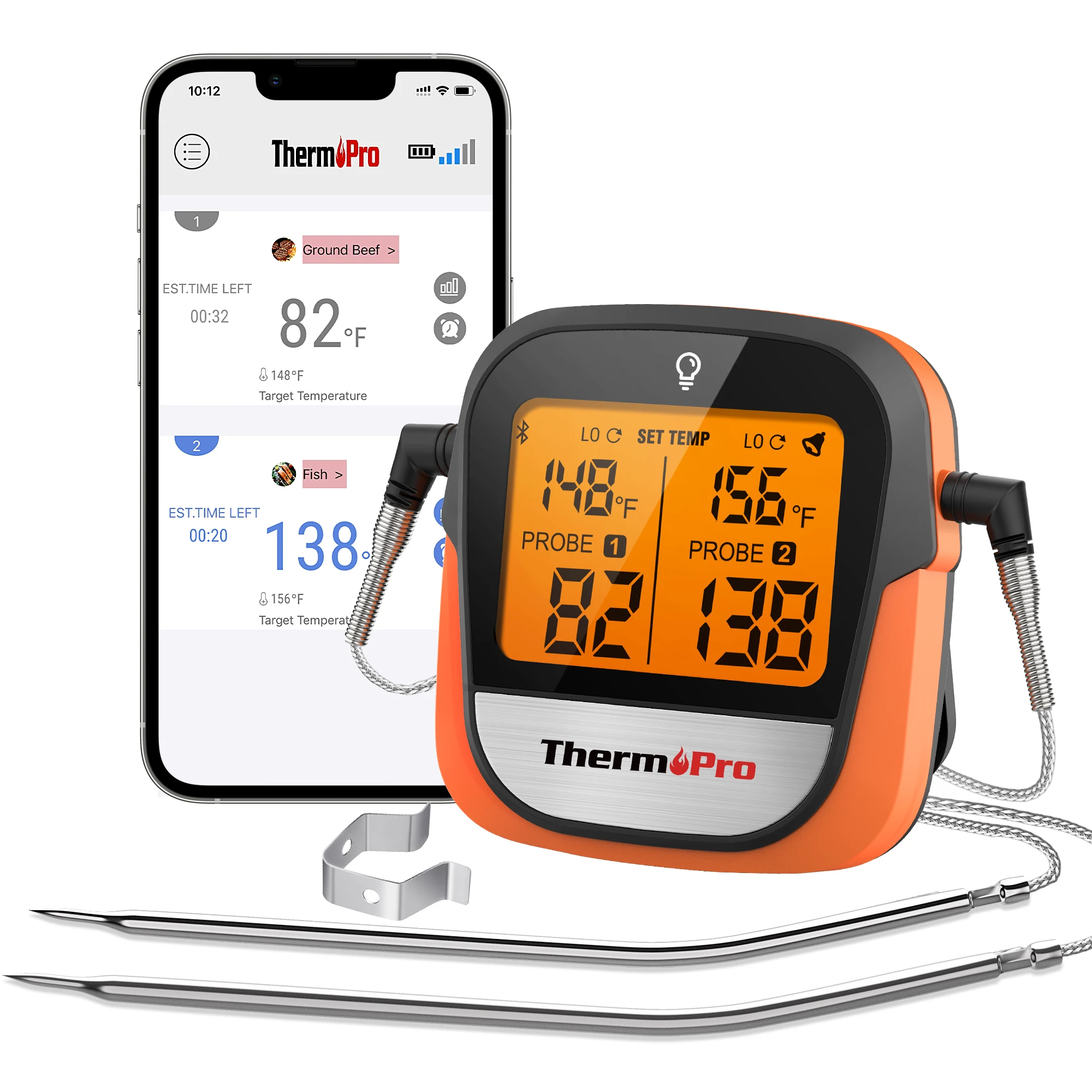 

ThermoPro TP902 Bluetooth-connected Phone APP Wireless 135M Dual Probes Backlight Digital Meat Thermometer For Kitchen Cooking