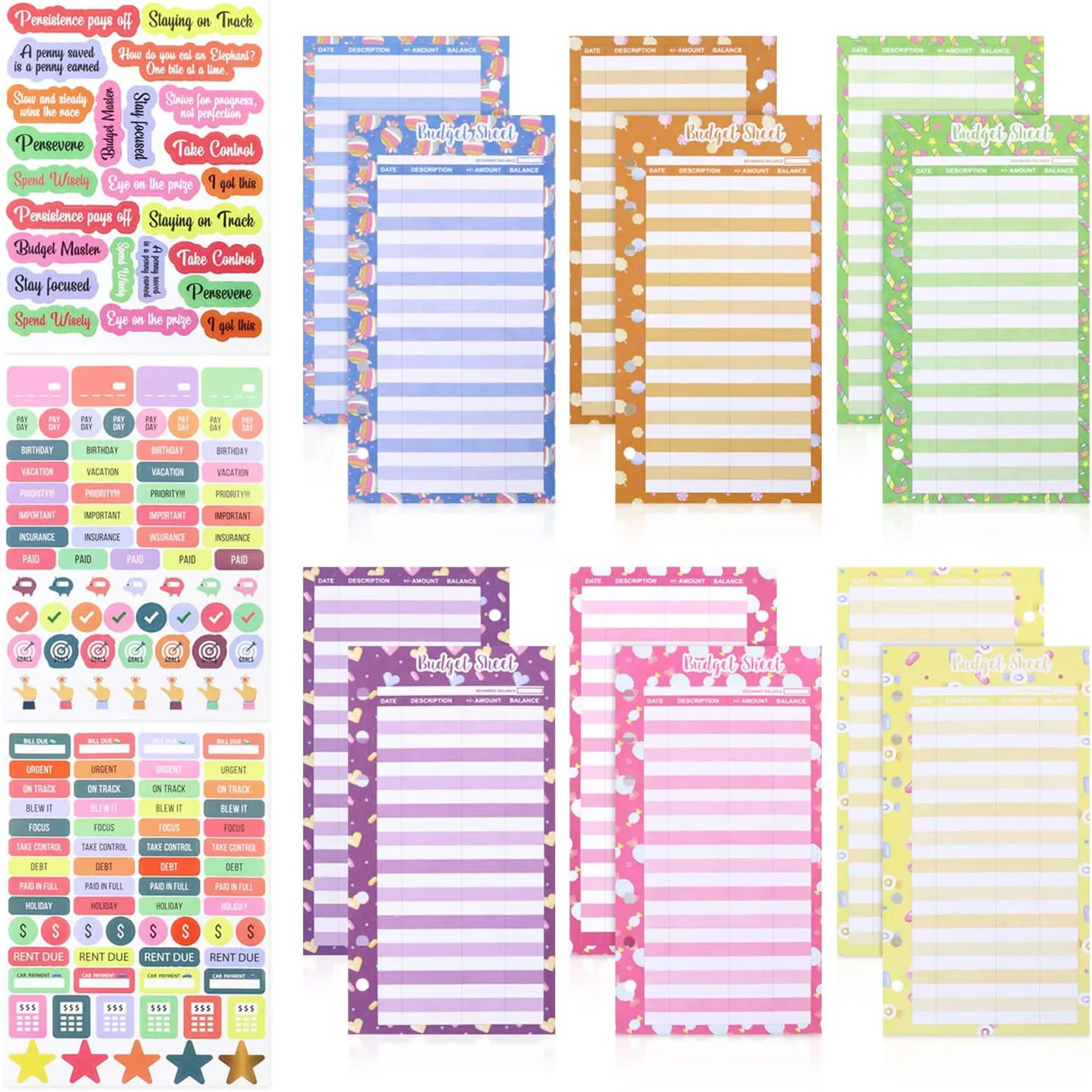 

24 Pcs Cute Budget Sheets for A6 Budget Binder with 3 Sheets Budget Stickers,Expense Tracker Sheets,Financial Organizer Planner